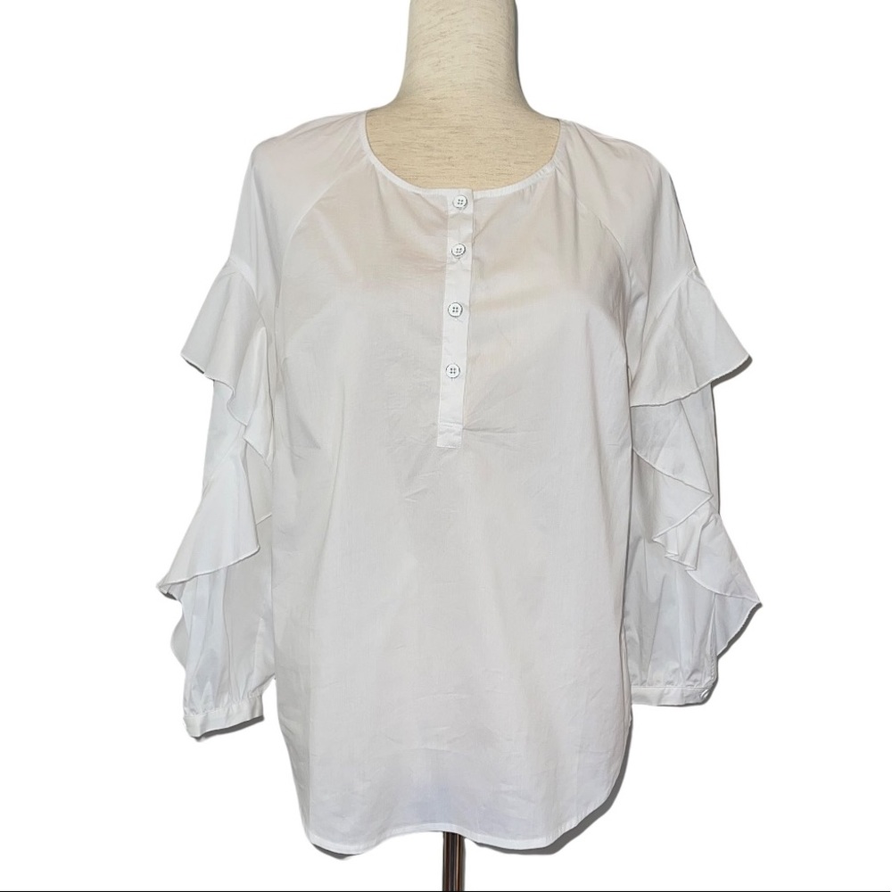 NWT $128 Splendid White Button down Ruffle sleeve blouse top S